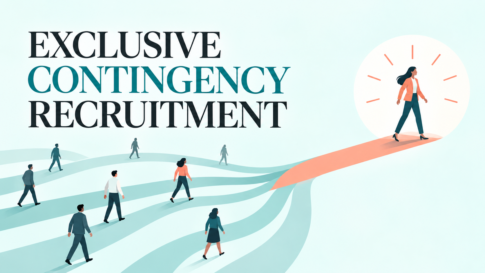 Exclusive contingency recruitment graphic showing several candidate paths becoming one focused search